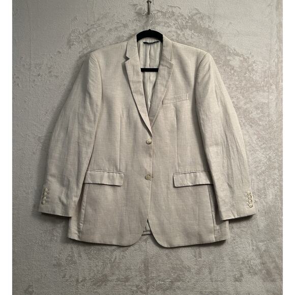 PERRY ELLIS Classic Fit Beige Linen Sports Coat Blazer Jacket Size 46 REG - Picture 1 of 11